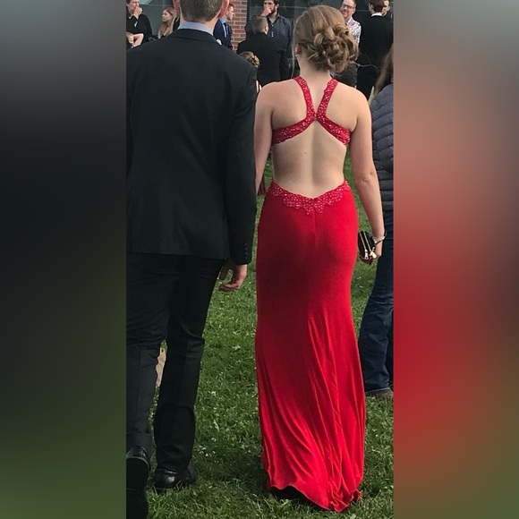 Alyce Paris Red Sleeveless Halter Backless Gown for Prom/Grad - Picture 2 of 10